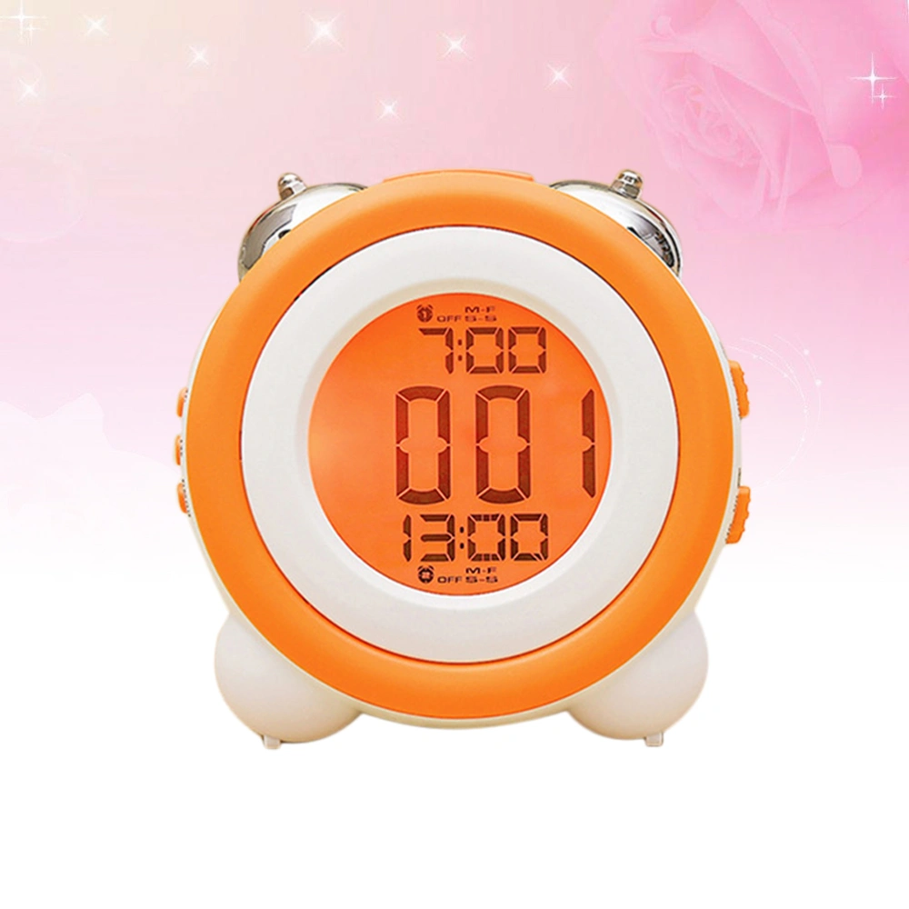 LED Light Electronic Alarm Mute Simple Stereo Loud Double Bell Stay in Bed Clock for Kids Child (Orange)