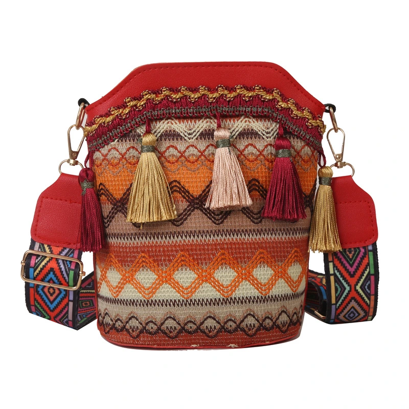 Bucket Bag Women Shoulder Bag Ethnic Style Crossbody Bag Embroidery Phone Bag for Shopping Traveling