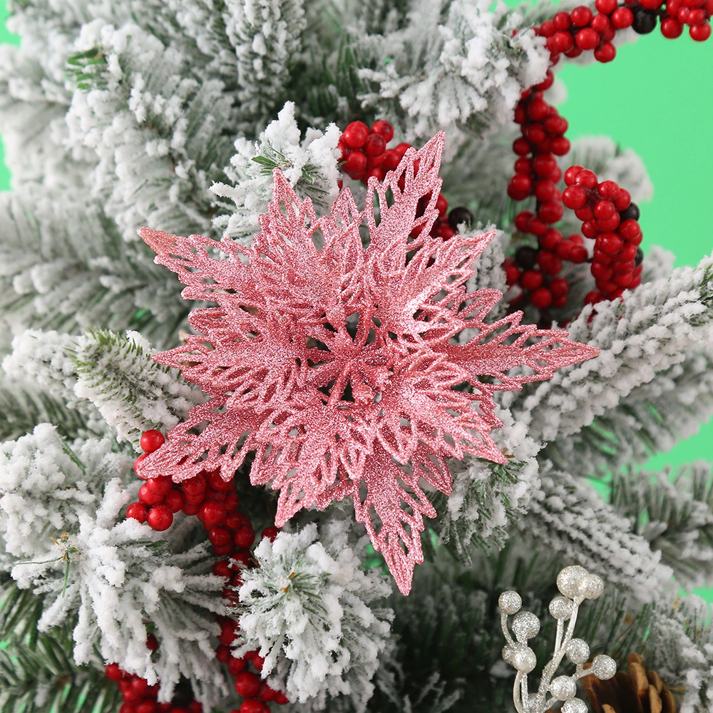 10pcs Glitter Christmas Poinsettia Flower Shiny Poinsettia Christmas Tree Decoration