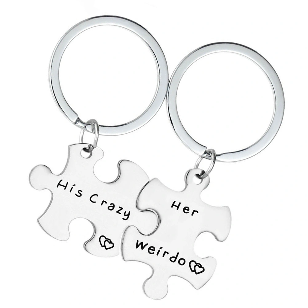 Couple Keychain Set His Crazy Her Weirdo Couple Key Ring Valentines Day Birthday Anniversary Gifts for Couple Lover (Silver)