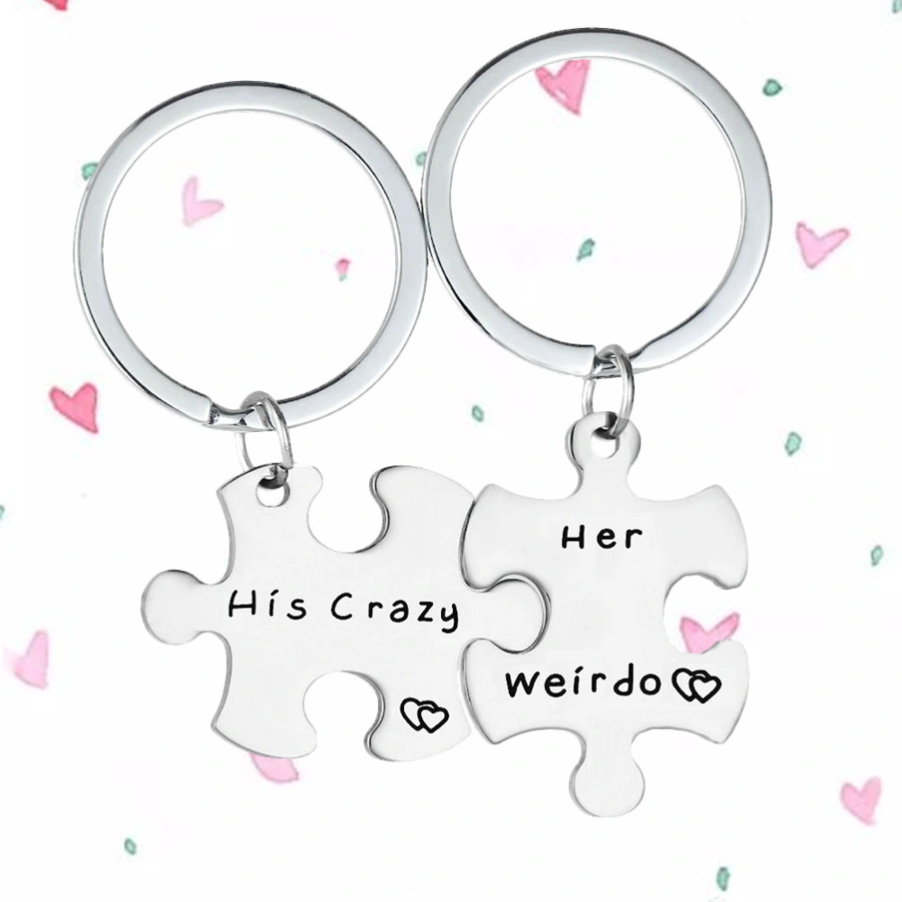 Couple Keychain Set His Crazy Her Weirdo Couple Key Ring Valentines Day Birthday Anniversary Gifts for Couple Lover (Silver)