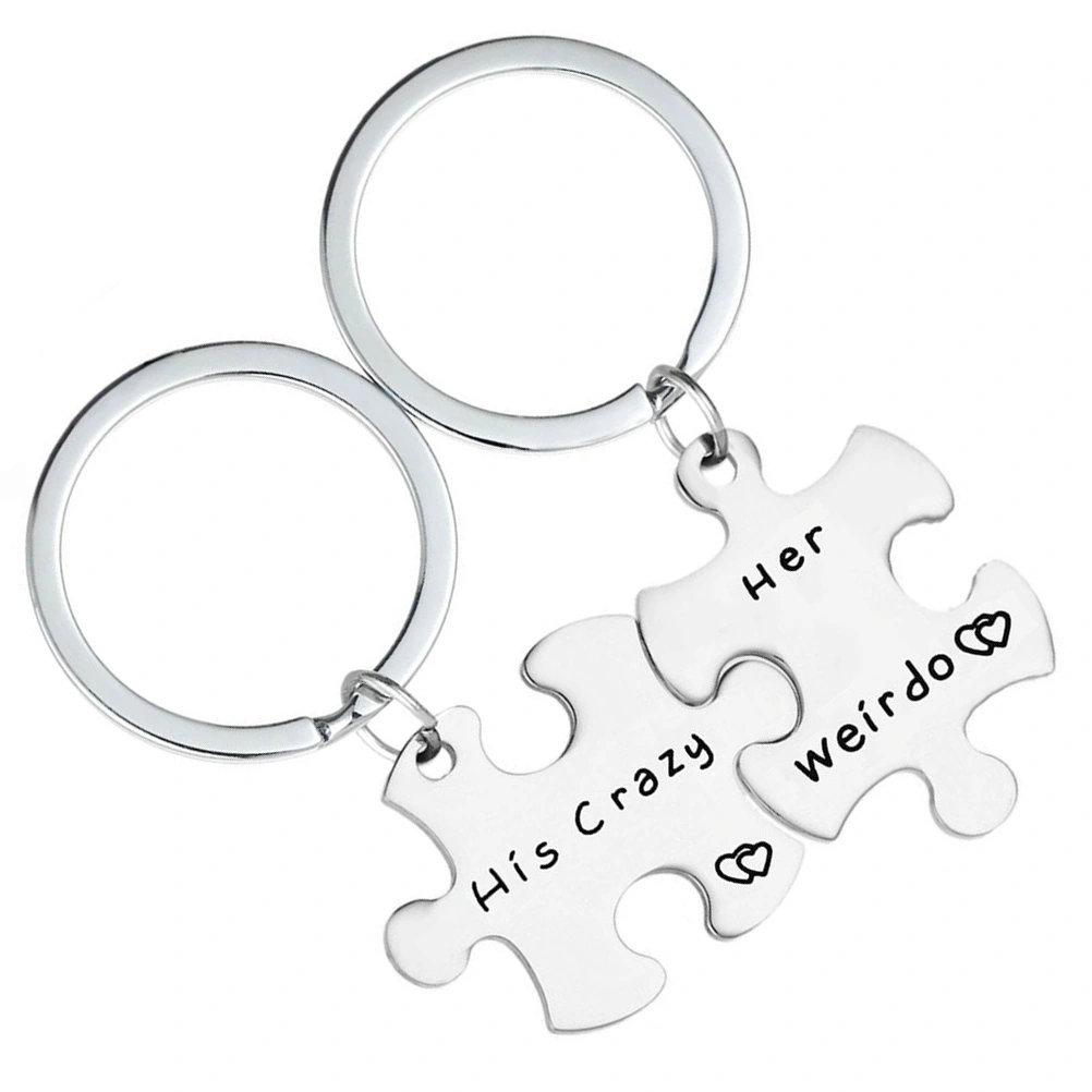 Couple Keychain Set His Crazy Her Weirdo Couple Key Ring Valentines Day Birthday Anniversary Gifts for Couple Lover (Silver)