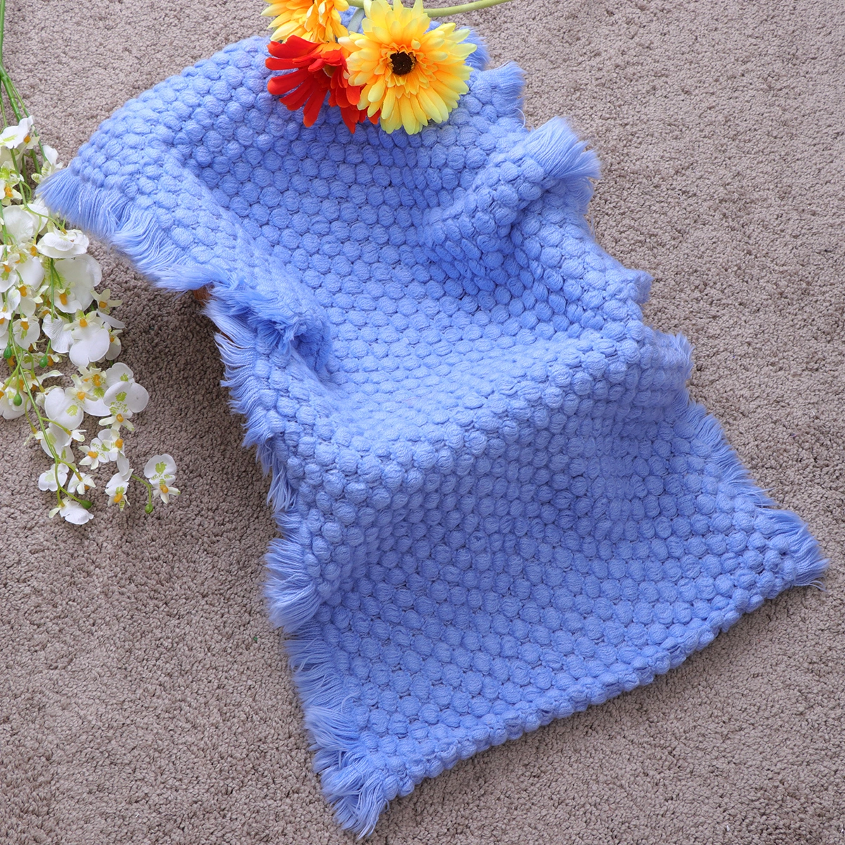 Knitted Cotton Blanket Padding Pineapple Blanket Sleeping Large Blanket Photograph Props for Home Newborn Baby (Light Blue)