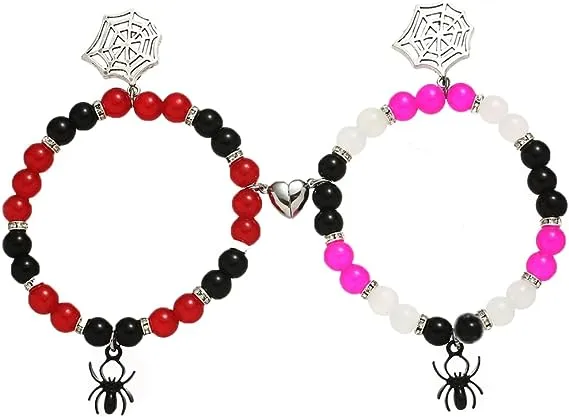 2pcs Matching Bracelets Halloween Spider Charm Bracelets Matching Couple Bracelets