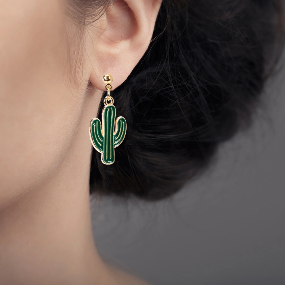 3 Pairs Cactus Earrings Creative Green Plant Ear Dangle Women Ear Jewelries