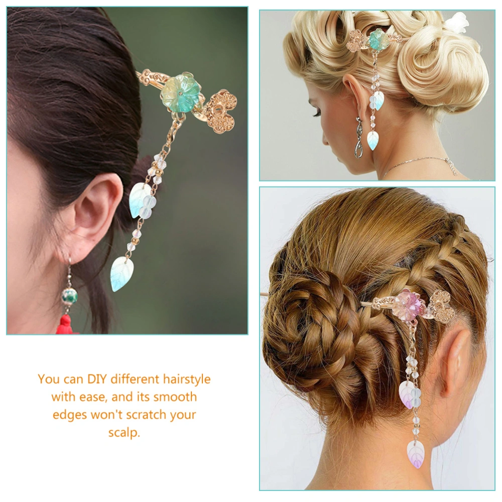 3Pcs Vintage Hair Stick Flower Hair Pin Tassel Drop Hair Stick Chinese Costume Props