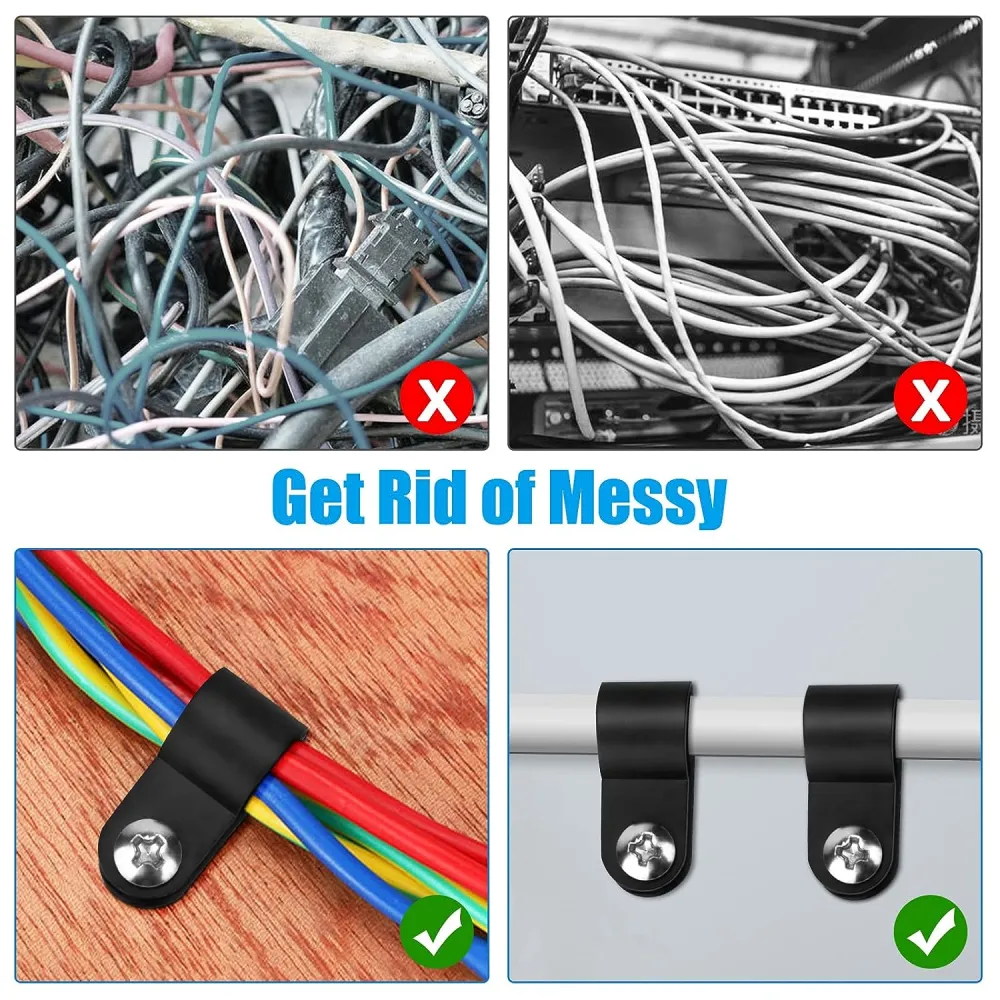 200 pcs Cable Clips Cord Management Clips Electrical Wire Clips Wall Cord Clips with Screws