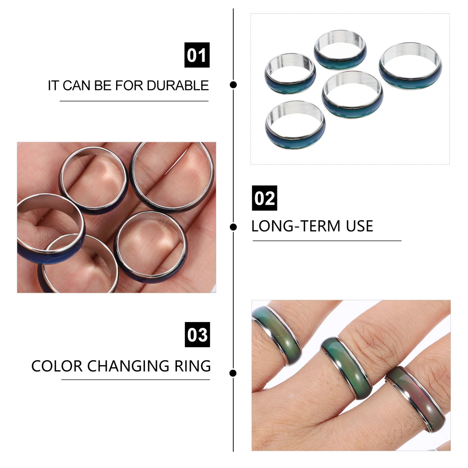50Pcs Wholesale Lots Vintage Mixed Color Changable Mood Rings Size 6-10