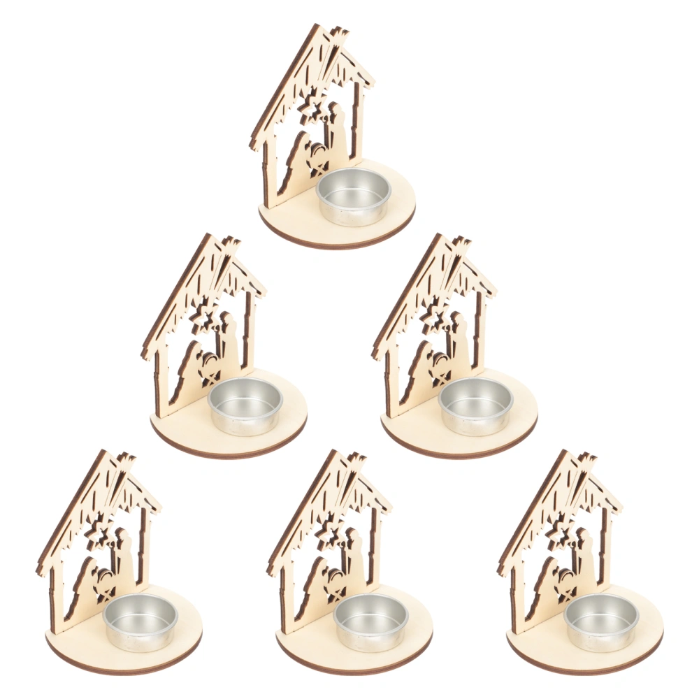 6Pcs Christmas Wooden Jesus Style Candlestick Jesus Festival Candleholder