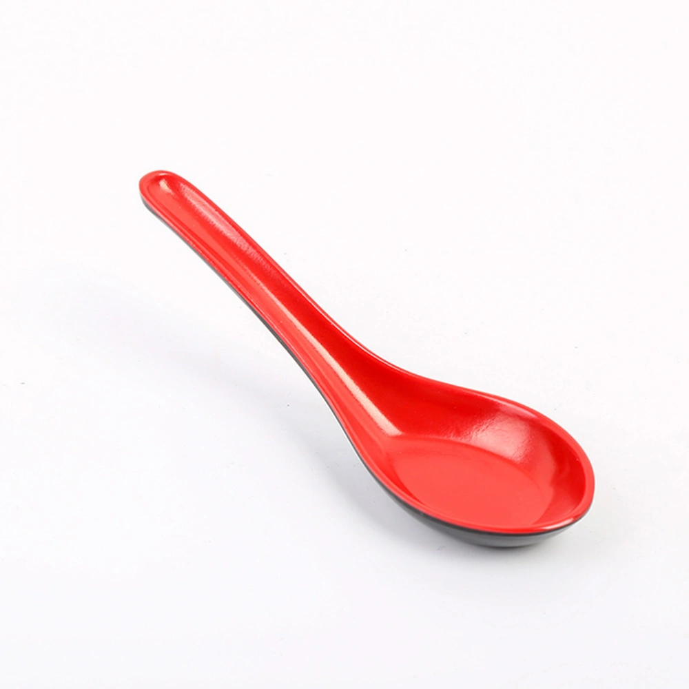 10pcs Melamine Red and Black Spoons Imitation Porcelain Soup Spoon Tableware for Home Restaurant