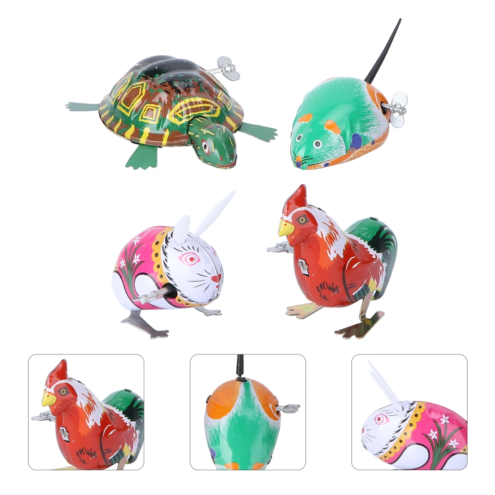 4Pcs Classic Iron Sheet Clockwork Toys Simulation Animal Wind-up Plaything