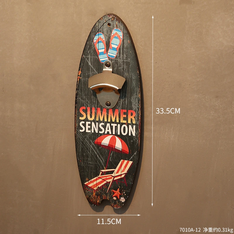 Wood Nautical Hanging Surfboard Ornament Wall Mount Surfboard Beer Opener Surfboard Wall Sign