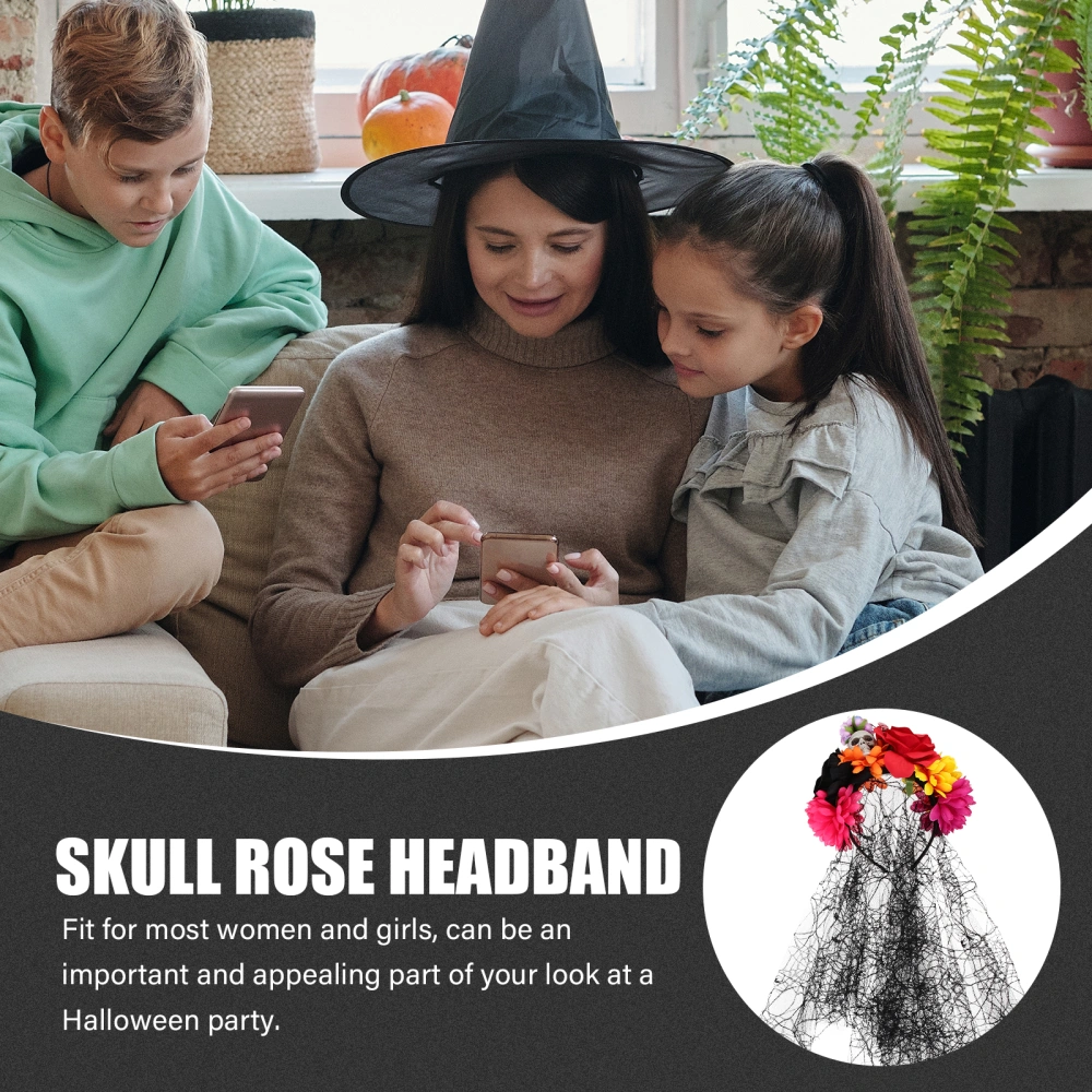 Halloween Skull Headdress Halloween Simulation Rose Spider Web Headband