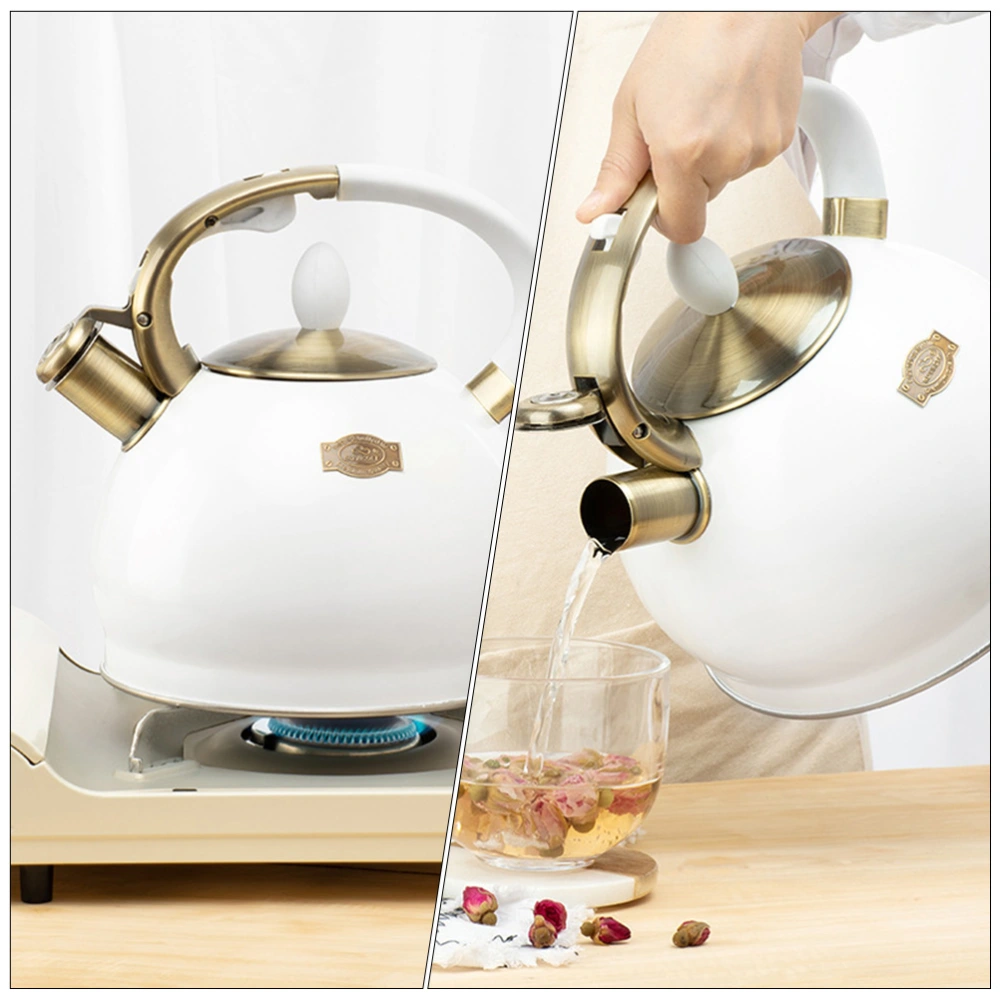 1pc Whistling Tea Kettle Practical Whistling Water Kettle Kitchen Gadget (White)