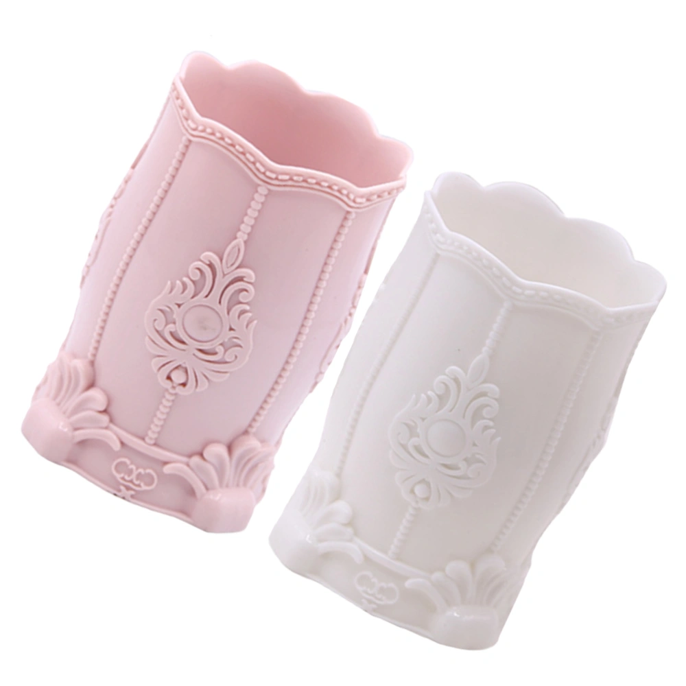 2Pcs Pencil Holder Plastic Pen Cup Desktop Stationery Storage Organizer Makeup Brush Holder