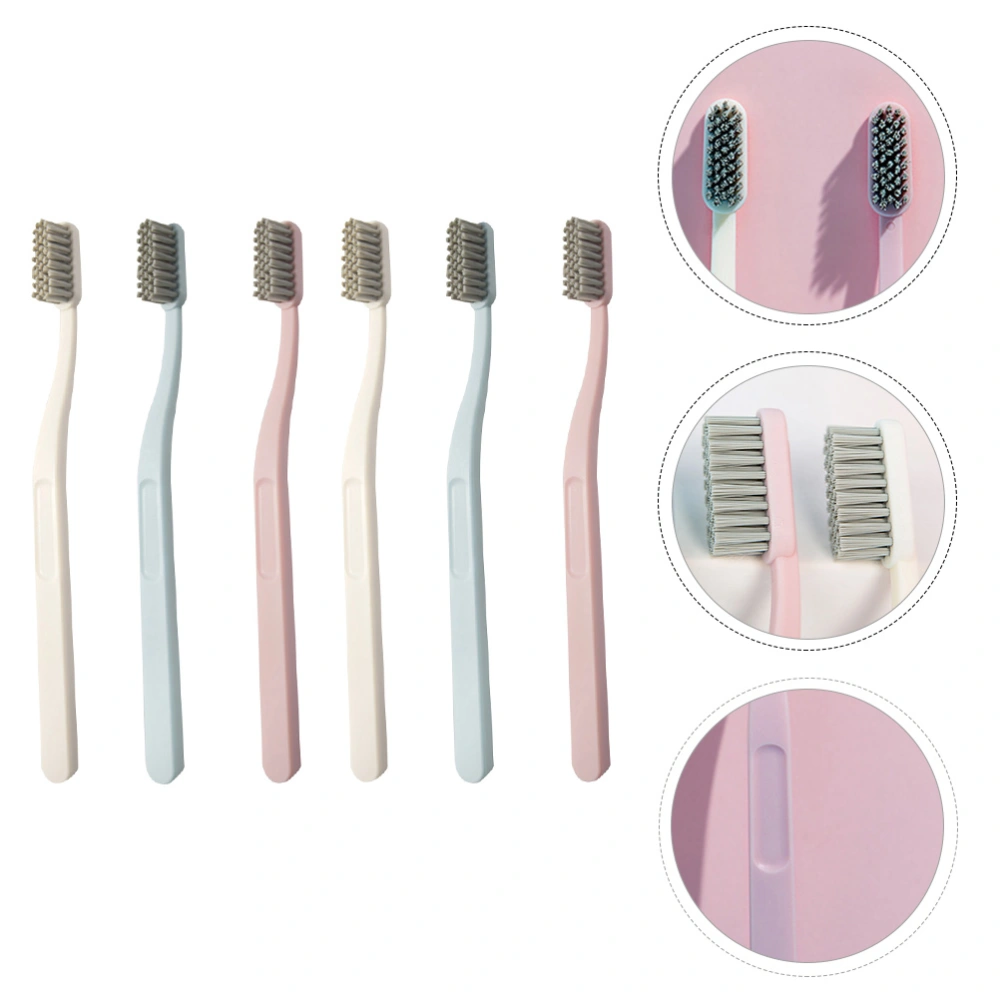 6pcs Handheld Toothbrushes Household Toothbrushes for Adults (Random Color)