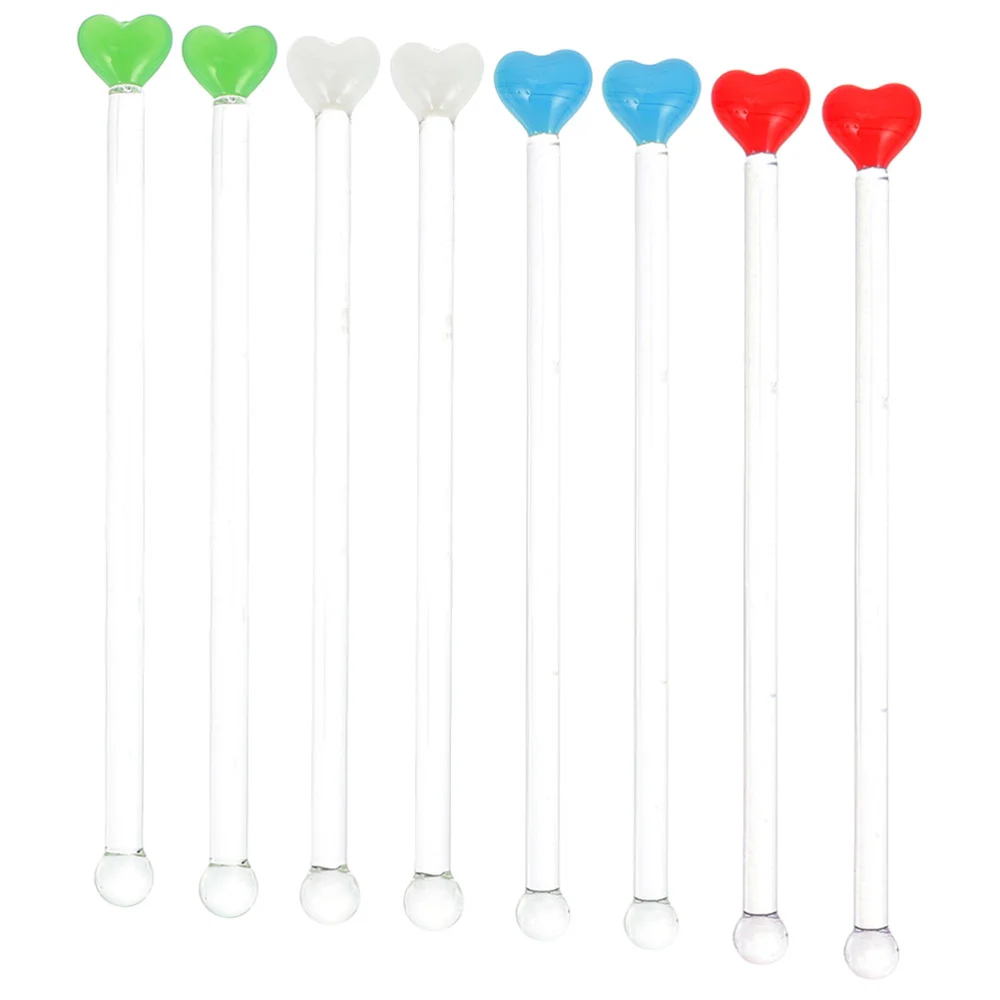 8pcs Heart Shape Glass Whisking Sticks Glass Swizzle Sticks for Cocktails Drinks