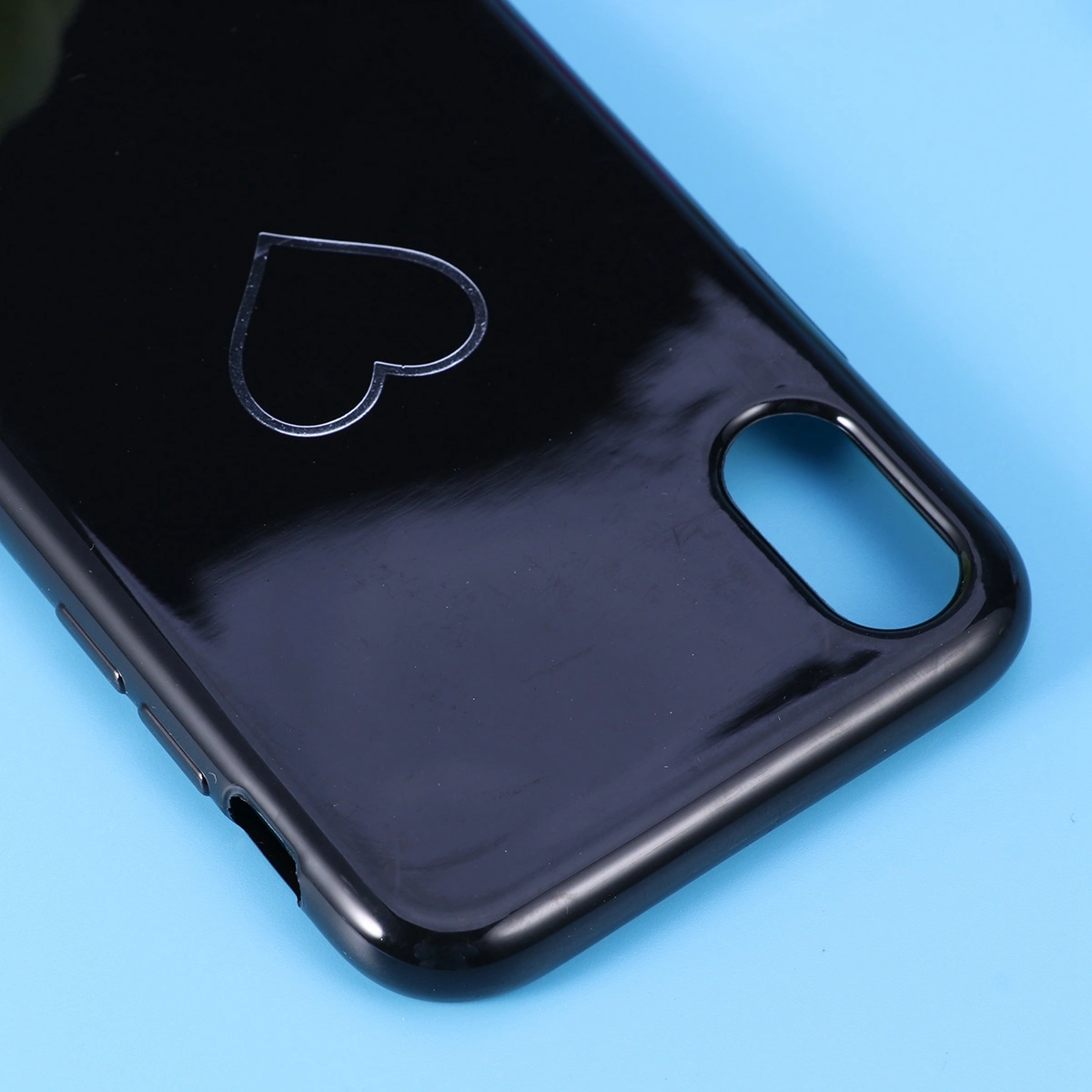 Love Heart Pattern Slim Fit Glossy Phone Cover Drop Resistance Case Protective Shell for iPhone X (Black)