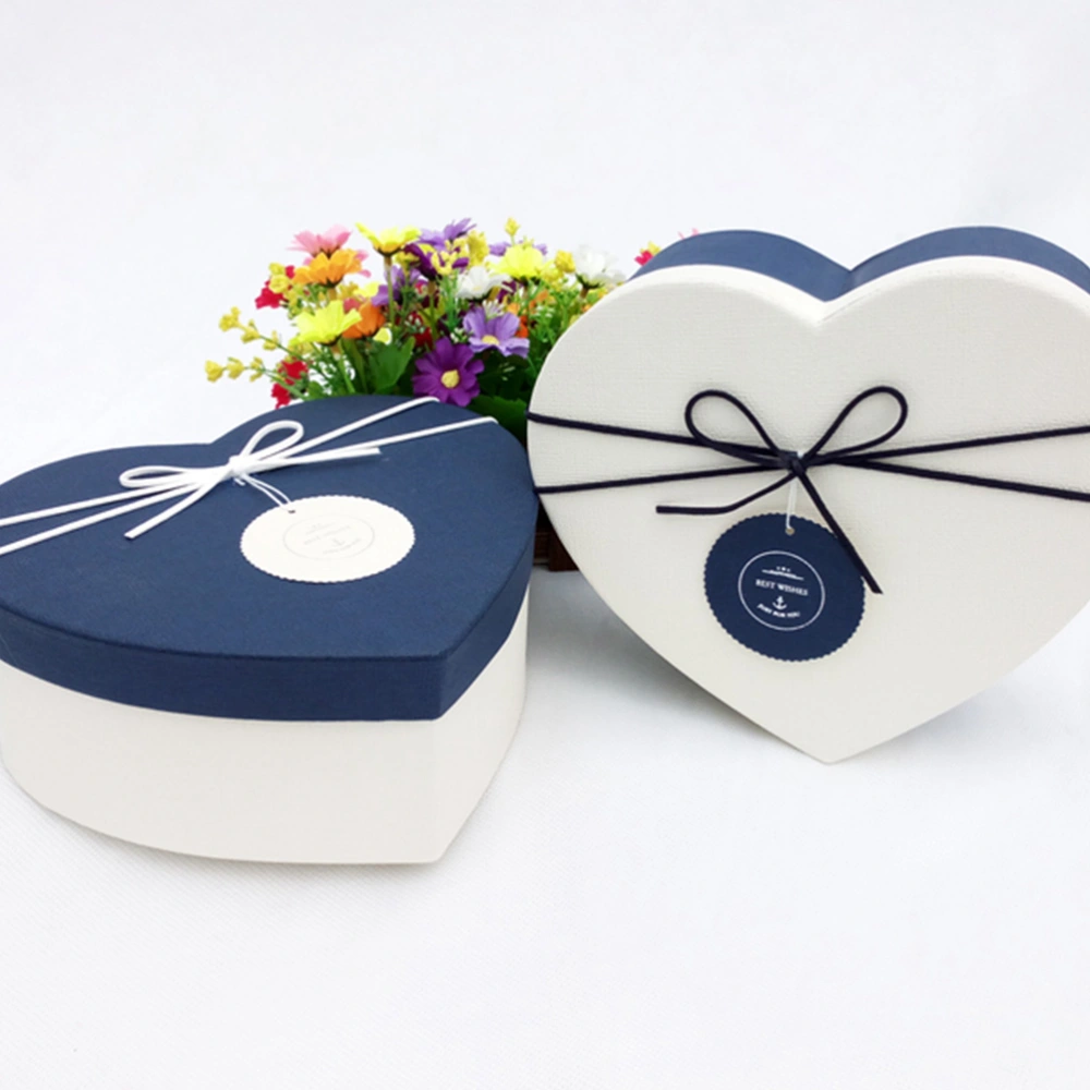 1PC Exquisite Gift Box Bowknot Heart Shaped Valentine Day Birthday Present Packing Box - Size M (Blue Bottom White Cover)