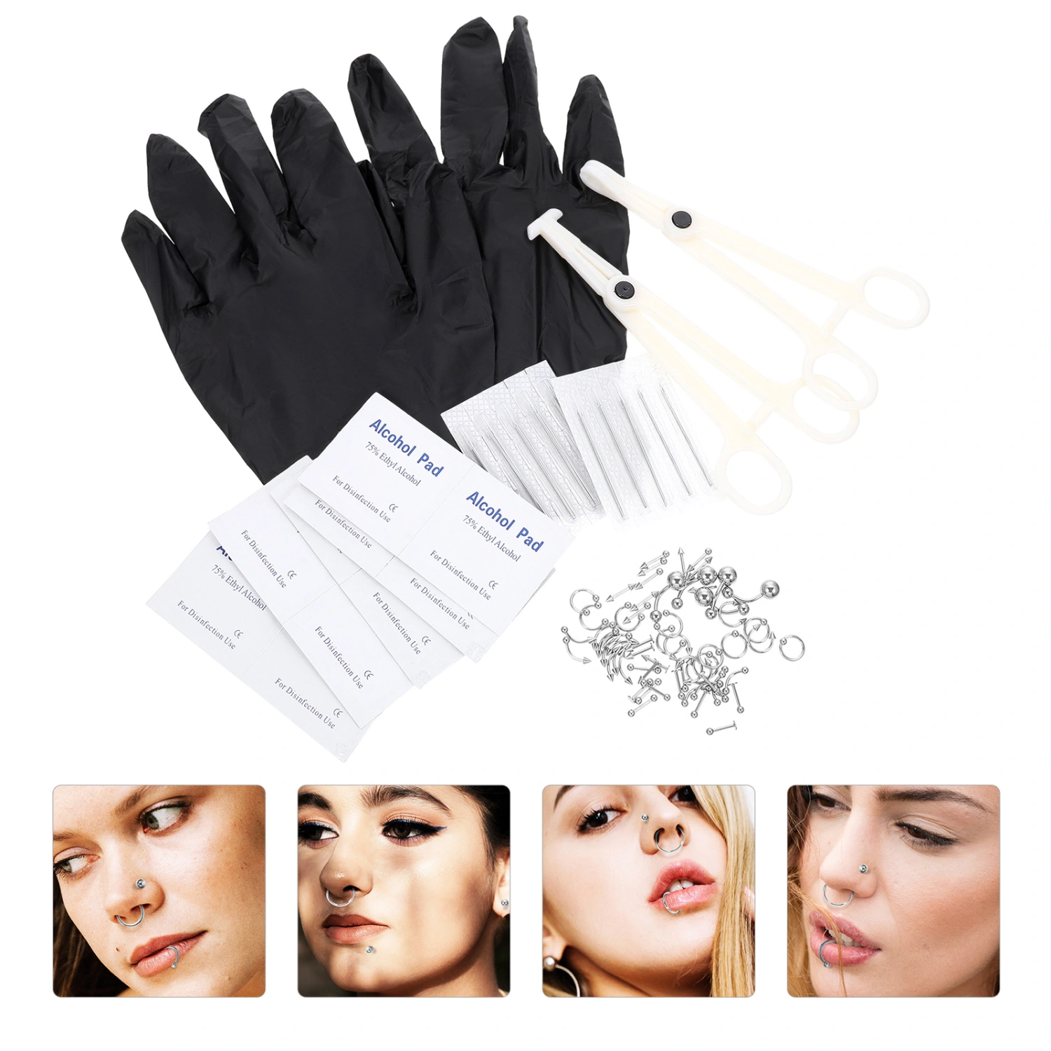 1 Set of Body Piercing Rings Kit Sterile Self Piercing Tools Stud Piercing Accessories