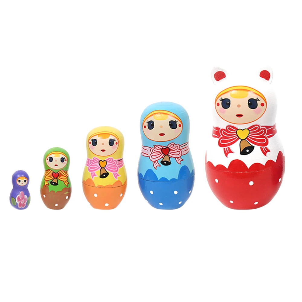 1 Set/5pcs Wooden Matryoshka Doll Stacking Doll Toy Lovely Russian Nesting Doll