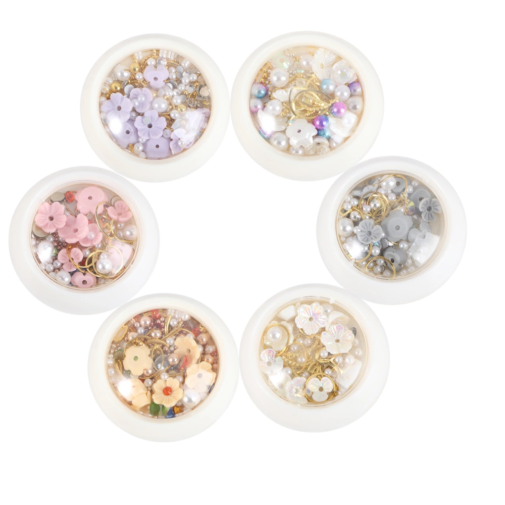 6pcs Assortment Nail Art Rhinestones Fake Flower Beads Decor Nail Decoration for Women Girls