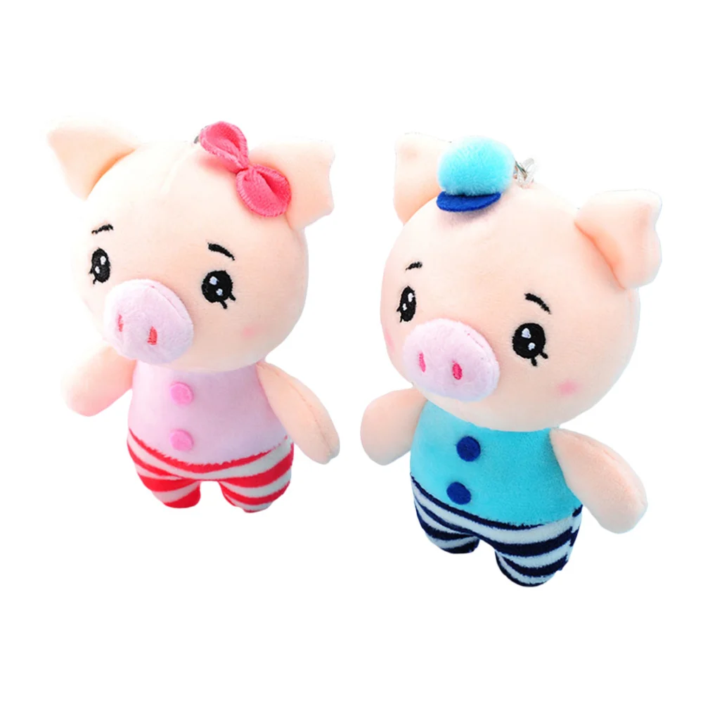 2pcs Adorable Plush Pig Shape Doll Pendants Key Chain Decor Home Supply