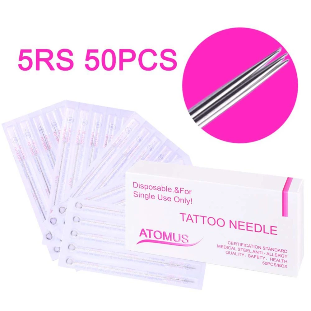 50pcs 5RS Disposable Sterile Needles Round Liner Secant Needles Supplies