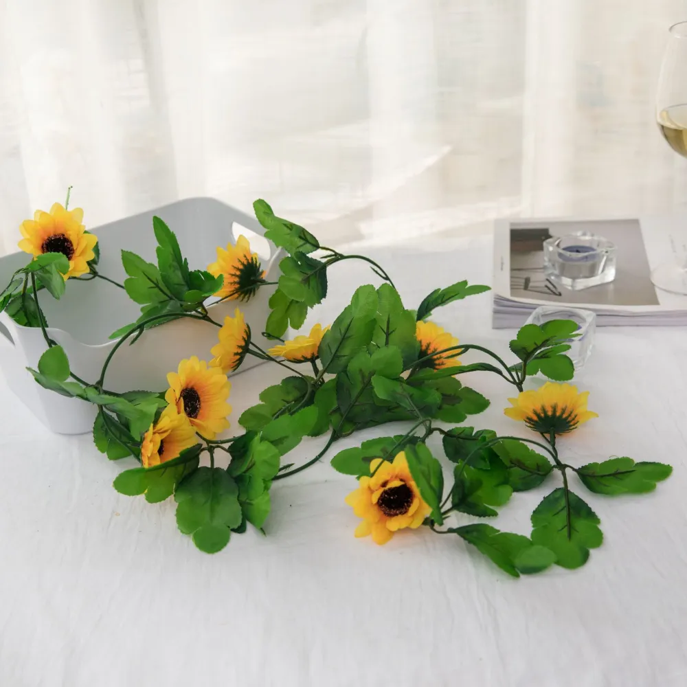 2pcs Simulation Sunflower Vine Garland Fake Flower Garland Artifical Floral Vine Wall Hanging Ornament