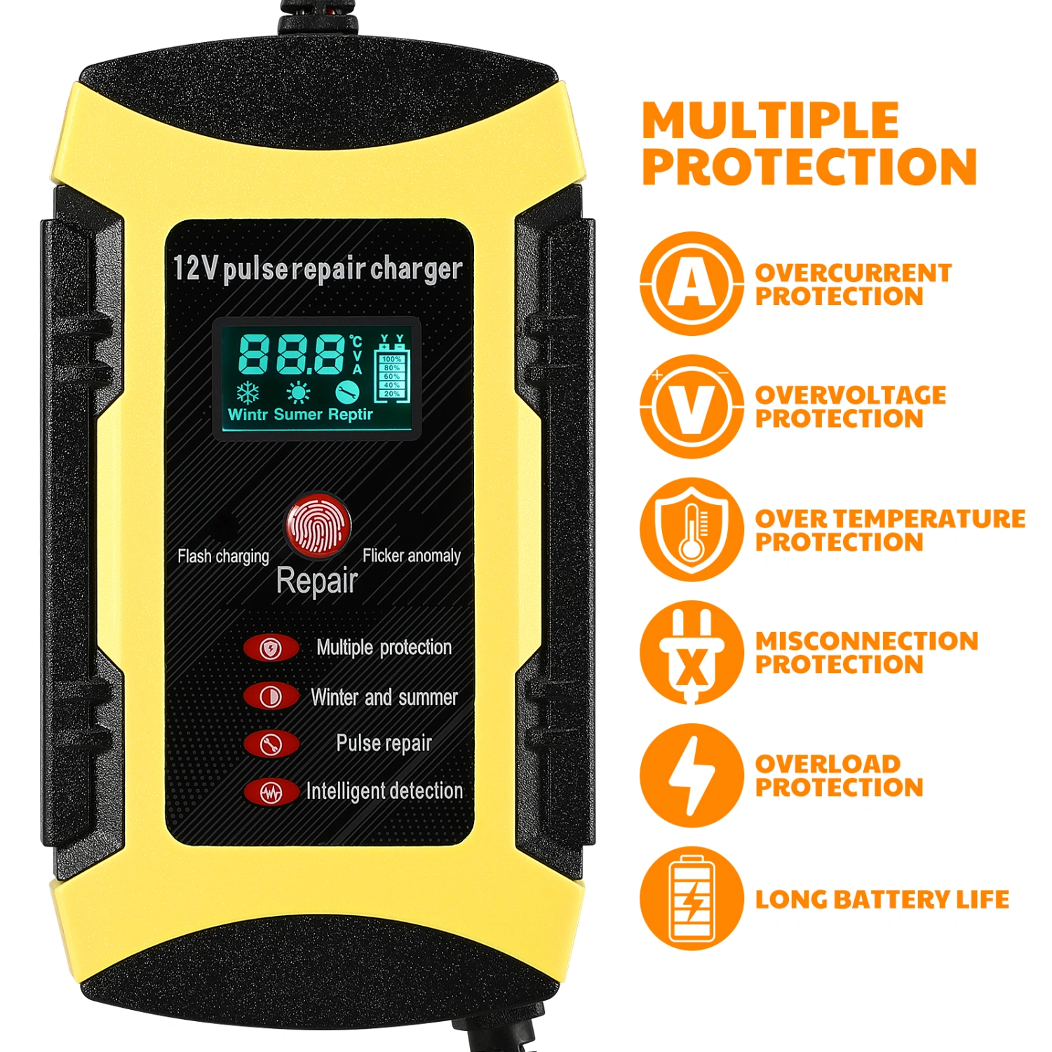 Car Battery Charger 12V 6A Automatic Battery Charger Maintainer Trickle Charger for Auto Motorcycle Vehicles Truck Lawn Mower (US Plug)