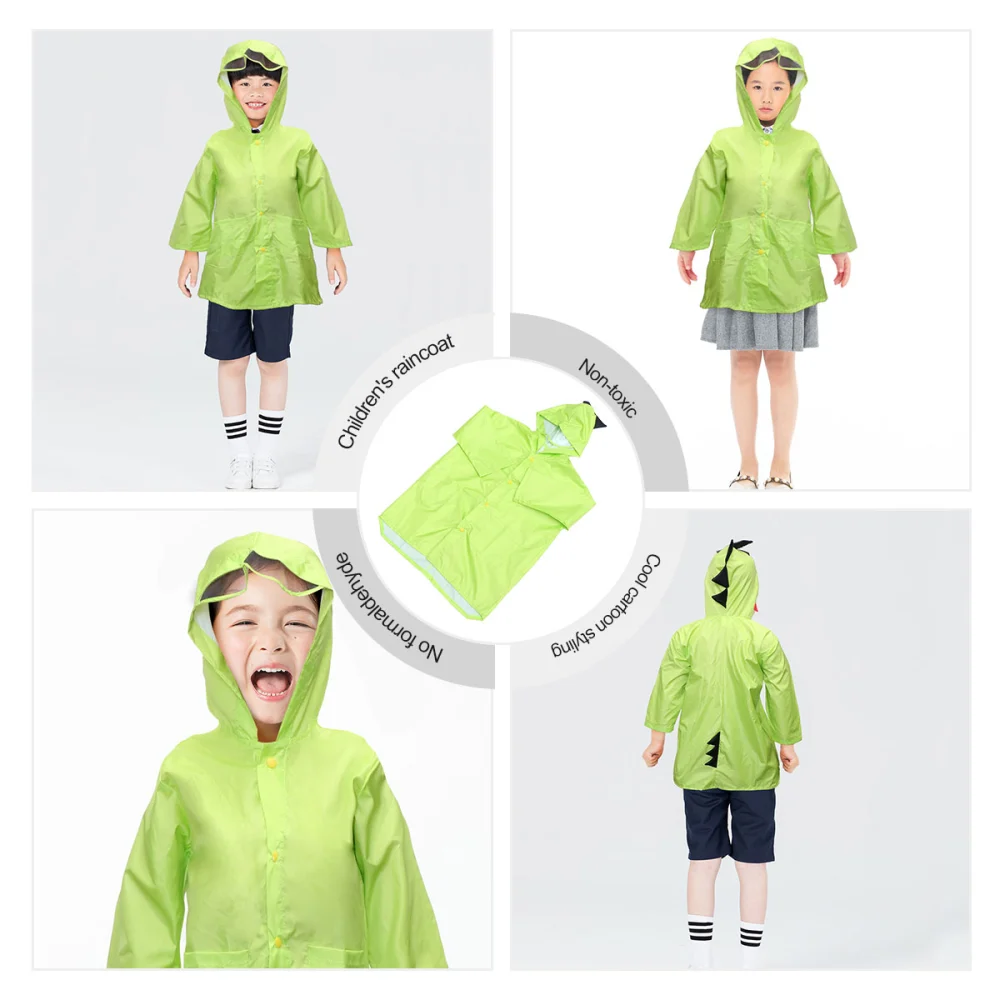 1pc Kids Lovely Raincoat Cartoon Dinosaur Pattern Raincoat Waterproof Raincoat Rain Poncho Rainwear with Brim (Green, XL)