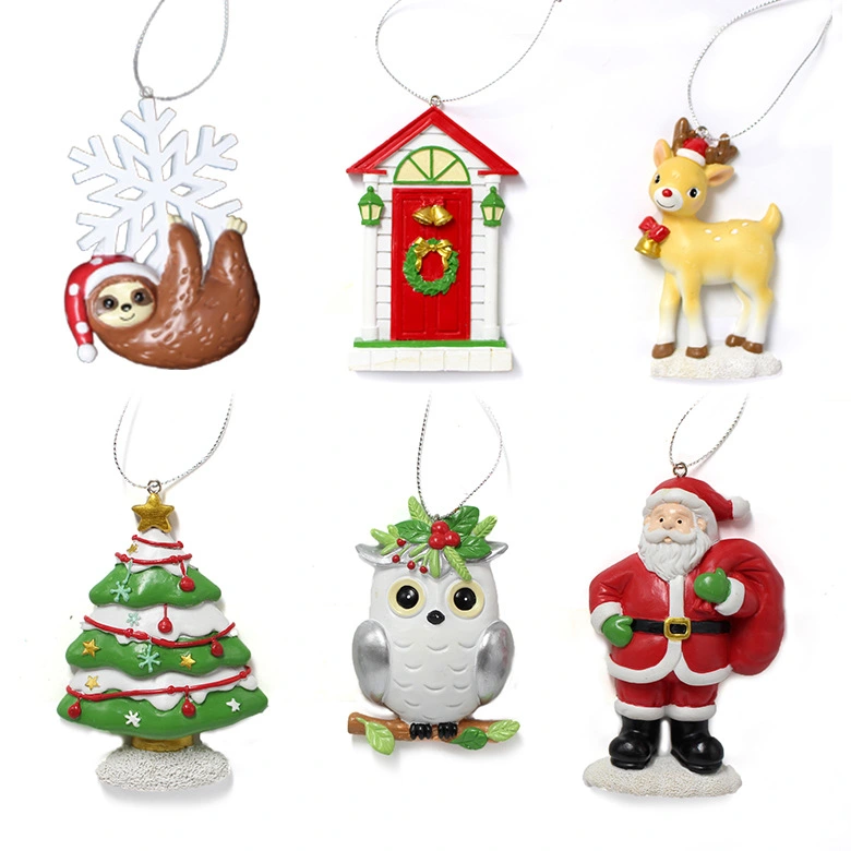 6pcs Christmas Pendants Xmas Resin Ornaments Xmas Tree Hanging Decor Xmas Gift