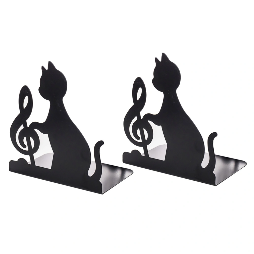 2pcs Cat Pattern Iron Bookends Practical Simple Book Ends Book Supports Rack Desktop Organizer Magazines Stand for Office School （Black）