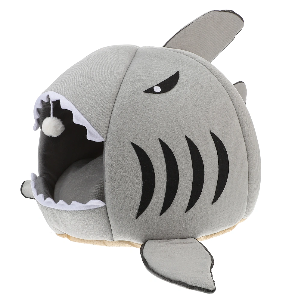 Pet Dog Puppy Cat Shark Design Style Plush Bed House Nest - Size S (Grey)