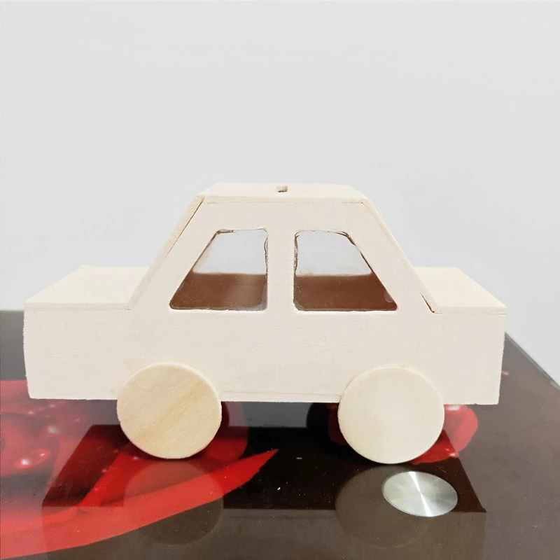 Unfinished Car Wooden Piggy Bank Students DIY Coin Bank lovely Change Container