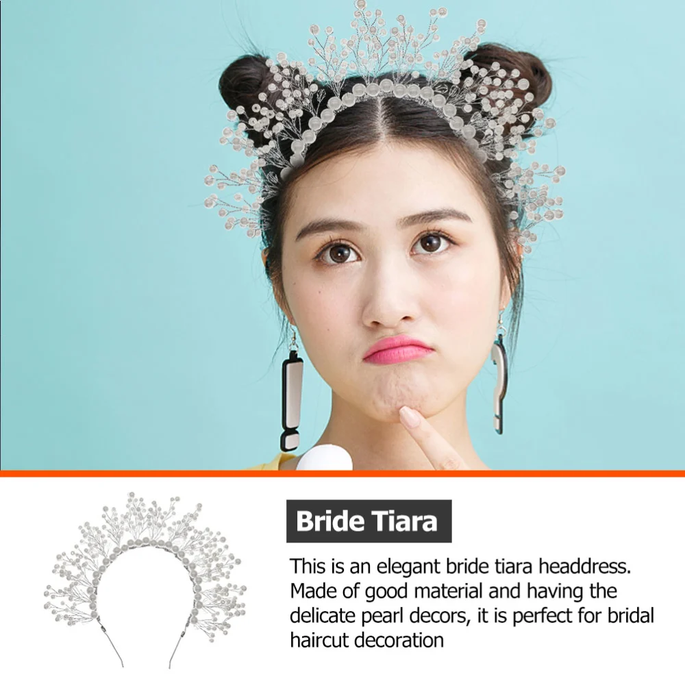 Delicate Pearl Crown Bride Tiara for Wedding Bridal Pearl Crown Headdress