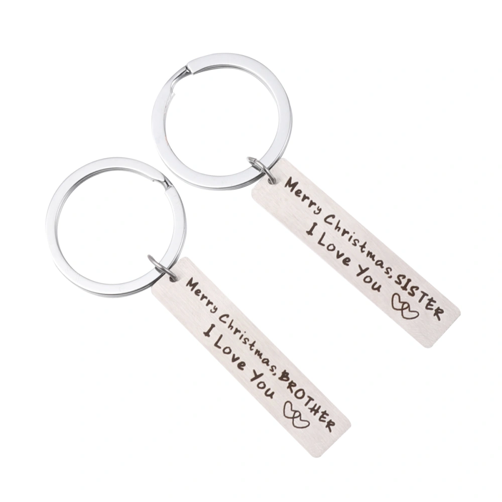 2Pcs Creative Keychains Creative Letter Printing Key Rings Metal Pendant Key Holder Craft Ornaments for Car Key Bag Decor(Sister and Brother)