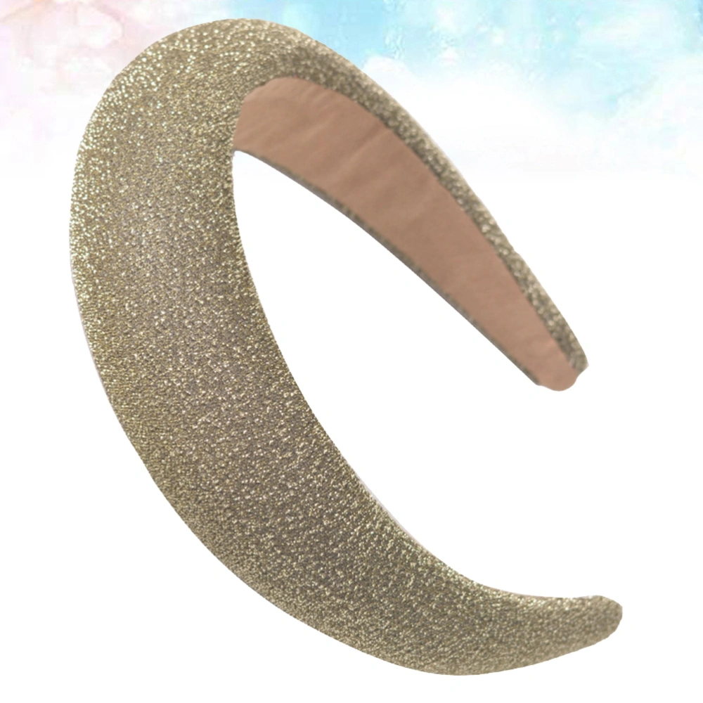 Leather Hardhead Sponge Hair Hoops Wide-Edge Hair Band Creative Headband Solid Color Headwear for Women Girls Shiny Golden