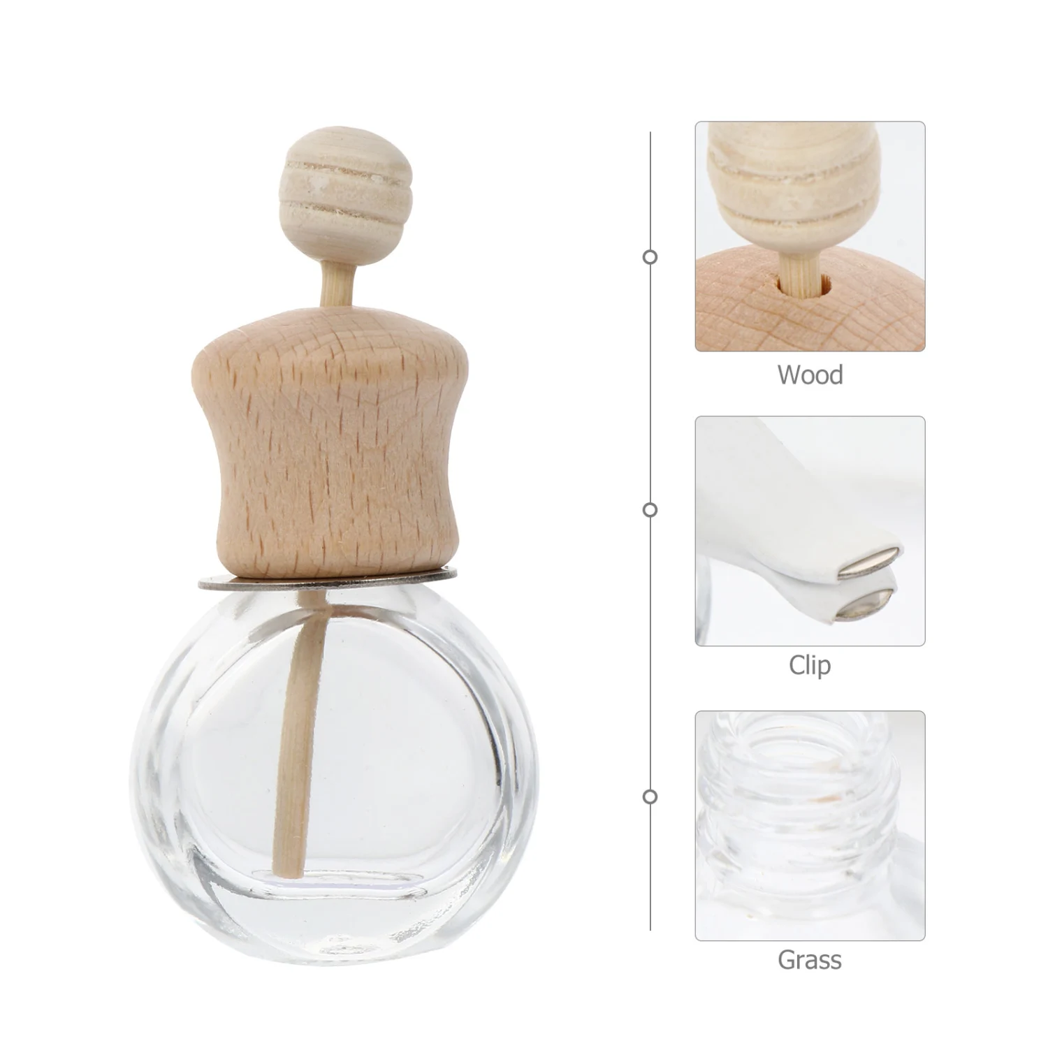 3Pcs Air Vent Essential Oil Diffuser Wooden Lid Rotatable Perfume Containers