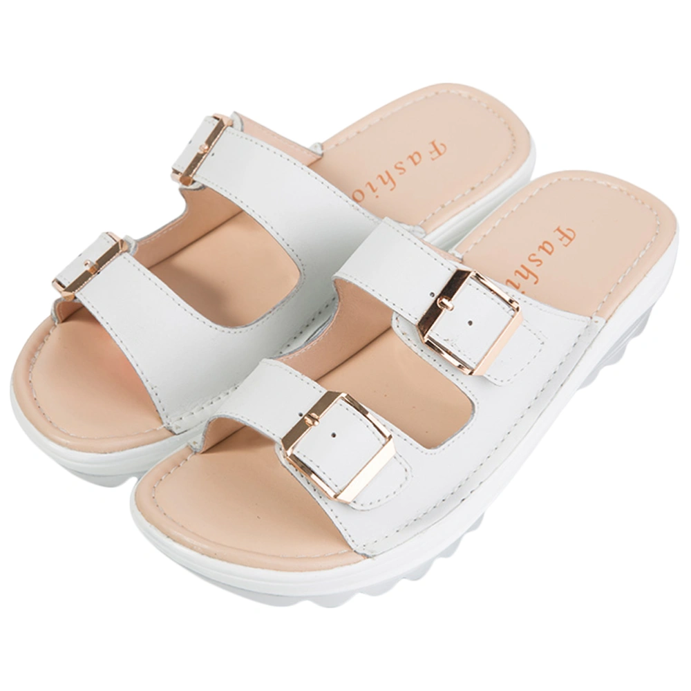 1 Pair Leisure Beach Sandals Genuine Leather Cooling Slippers Summer Female Sandals Stylish Wedge Heels Slippers for Women Female Wearing (White Size 37 6.5US, 4UK, 37.5EU, 9.2355Inch)