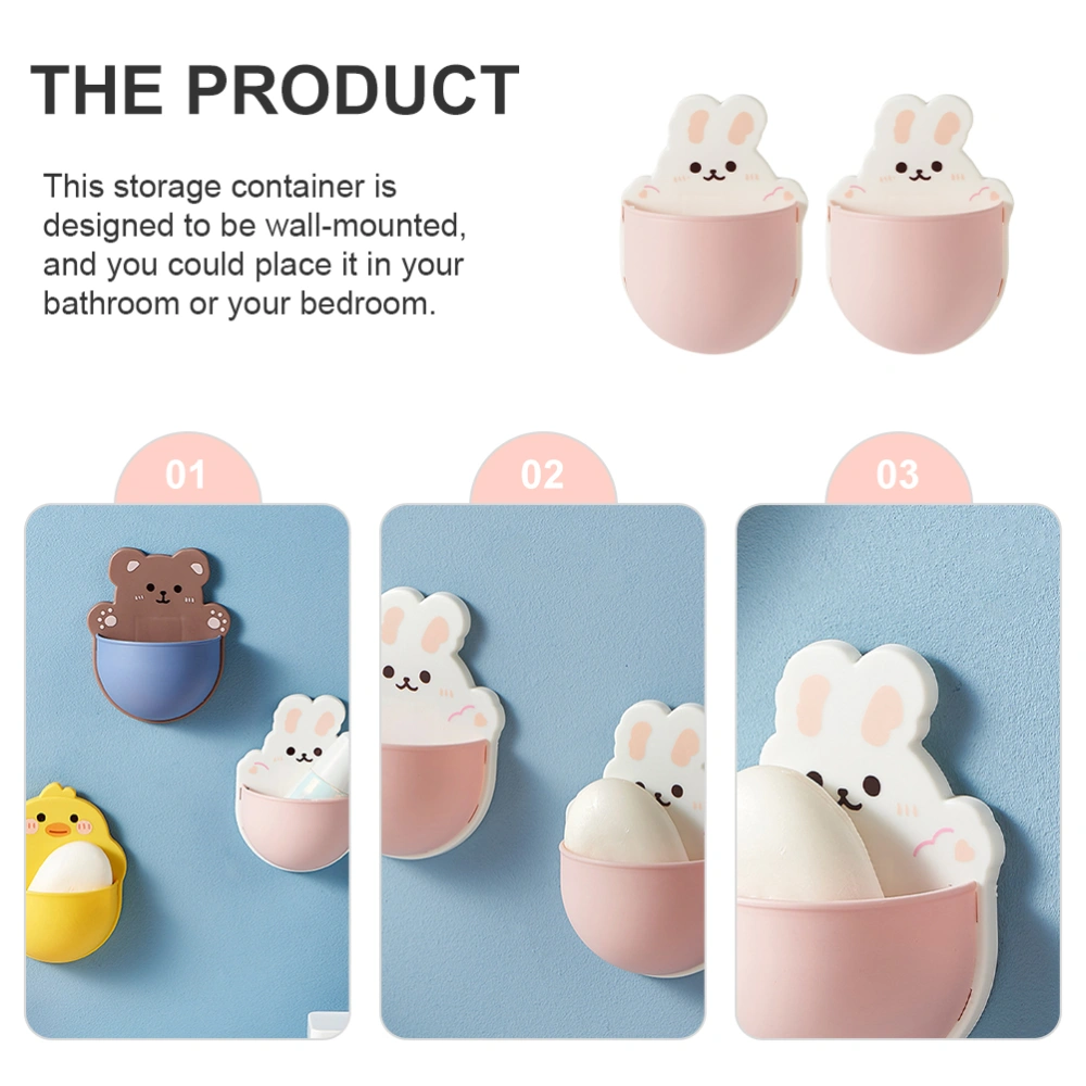 2pcs Bathroom Wall-mounted Storage Holders Cartoon Rabbit Racks Brush Toothpaste Drain Racks