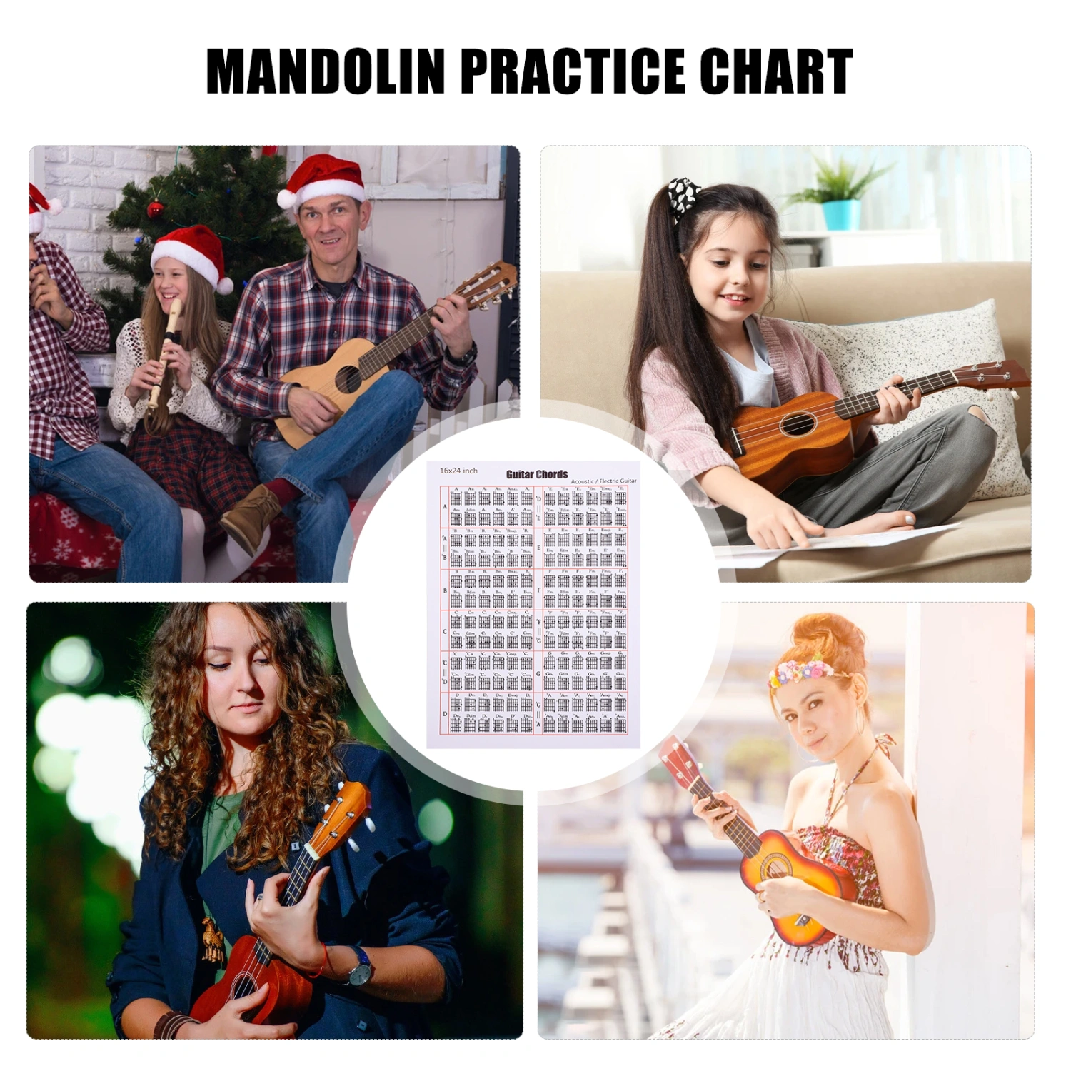 1Pc Guitar Chord Practice Chart Guitar Beginners Note Chart Finger Guide Chart (White)
