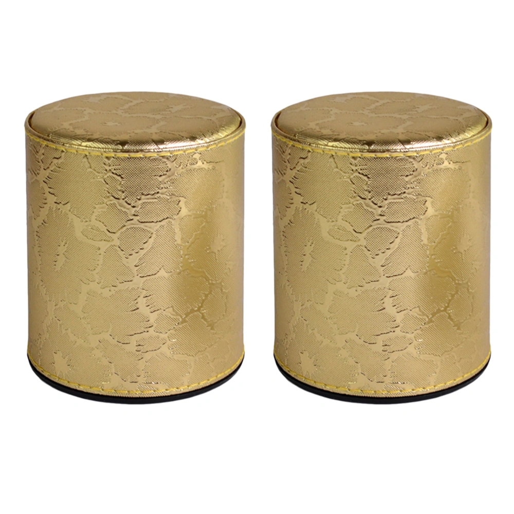 2Pcs Leather Dice Cup Cylindrical Dice Box Anti-Cheating Dice Box KTV Funny Game Tool (Golden Pattern)