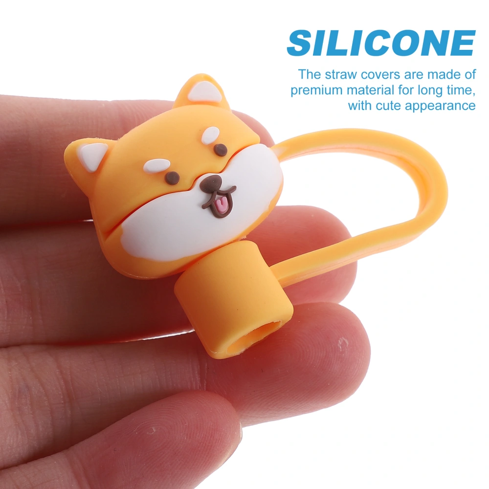 9pcs  Cartoon Straw Covers Straw Lids Straw End Plugs Silicone Straw Covers