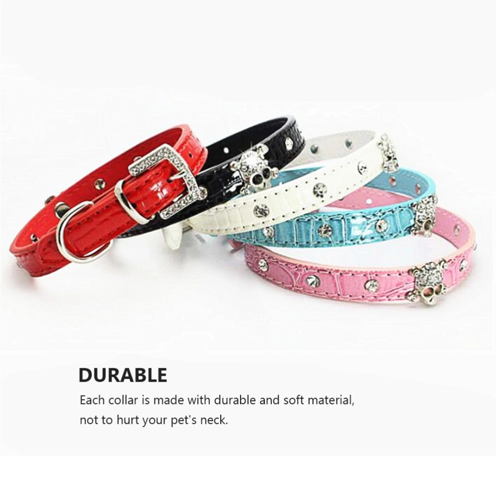 1 Pc Halloween Pet Collars PU Stylish Skull Design Crystal Dog Collars (Size L)