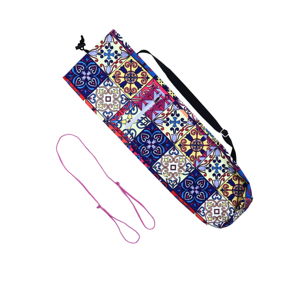 Printed Canvas Yoga Mat Bag with Zipper Pocket Fashion Single Shoulder Bag Drawstring Sports Bag (BG180008)