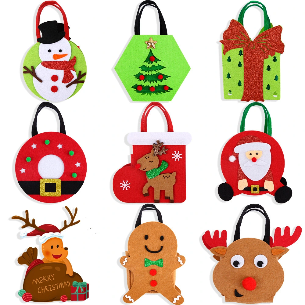 4pcs Christmas Felt Tote Bags Christmas Gift Bag Cartoon Xmas Felt Tote Bags