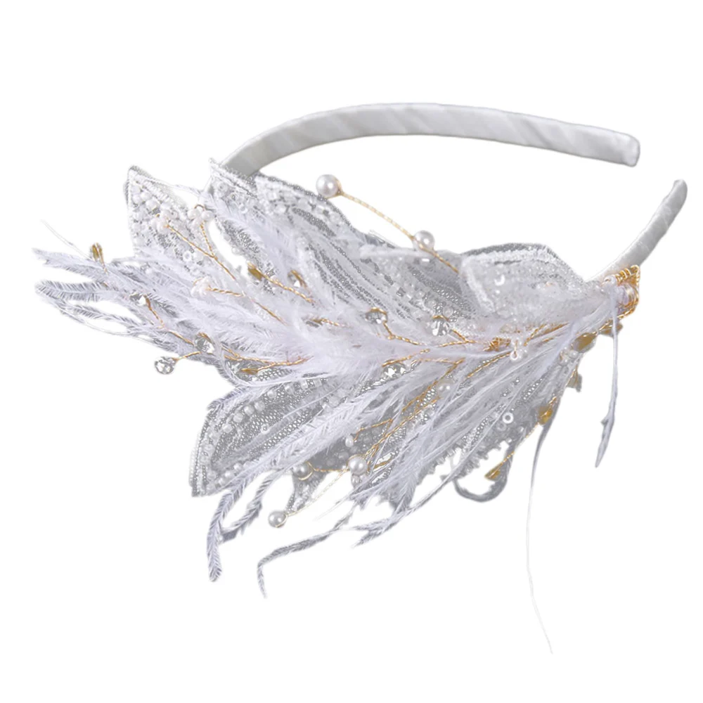 Plume Bridal Headband Delicate Lace Hairband Wedding Hair Accessory White