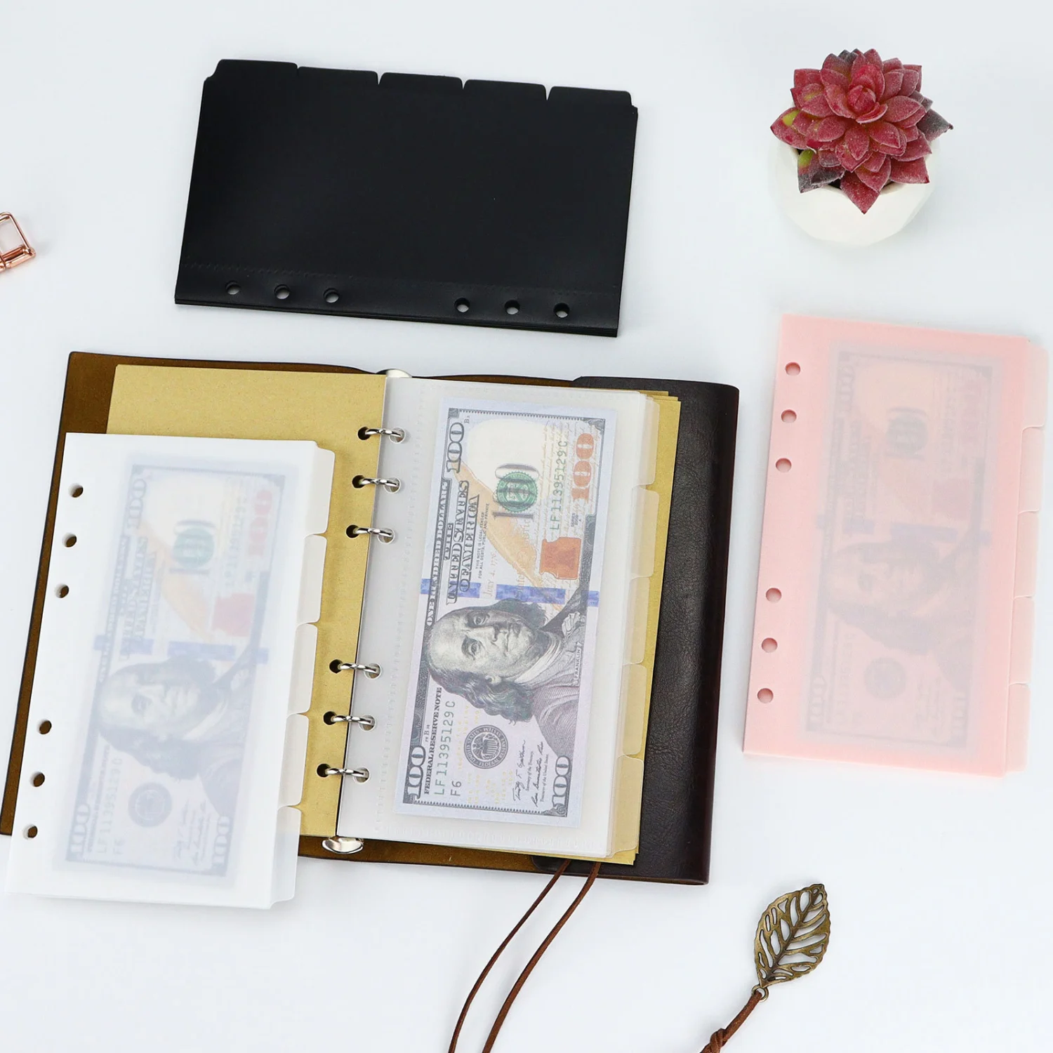 1 Set Binder Pockets Document Wallet 6 Holes Binder Pockets Plastic Binder Folders Bag