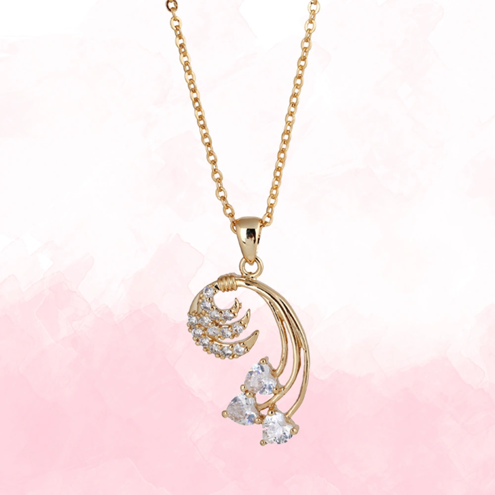 Women Necklace Blooming Arch Shape White Heart Shape Zincons Hollow out Necklace (Golden)